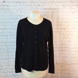 A New Day Black Cardigan Sweater Button Front & Beaded Detail 1X